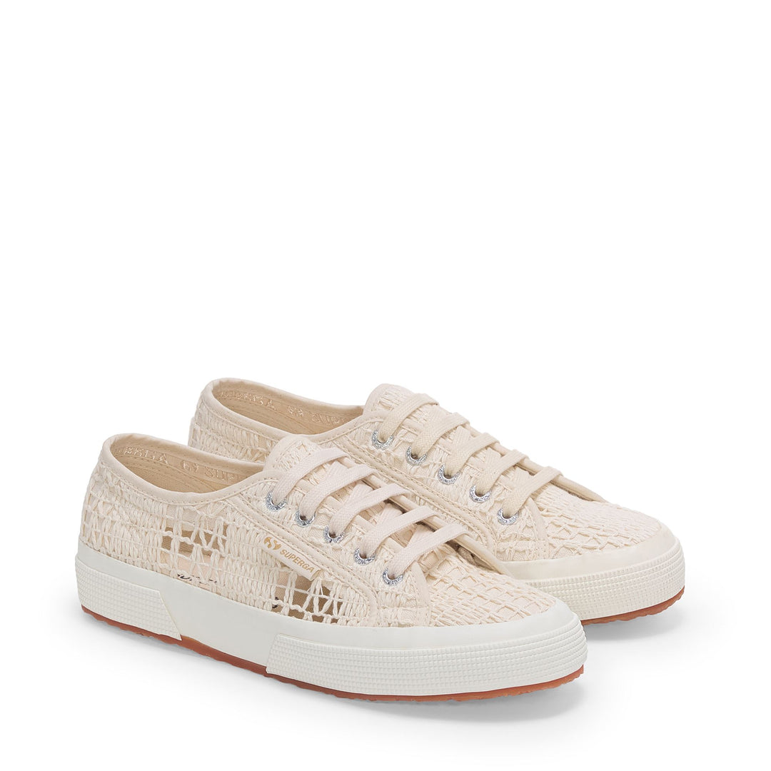 Beigefarbene Damen-Sneaker mit niedrigem Schaft und Obermaterial aus Baumwolle main