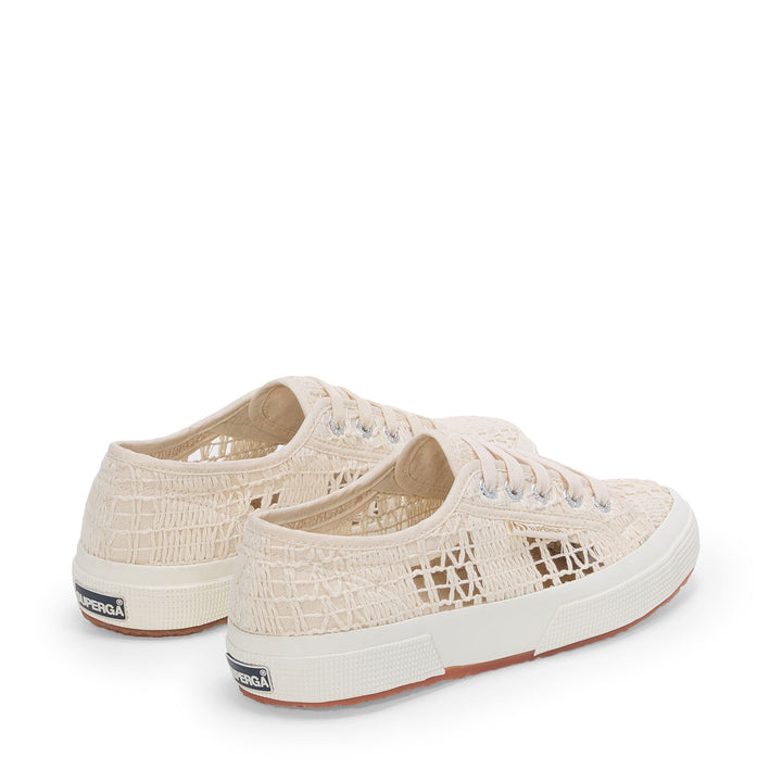 Beigefarbene Damen-Sneaker mit niedrigem Schaft und Obermaterial aus Baumwolle 3