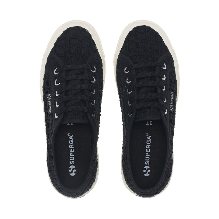 Woman's Classic Black Sneakers with Crochet Upper 4