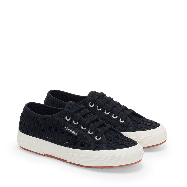 Woman's Classic Black Sneakers with Crochet Upper 2