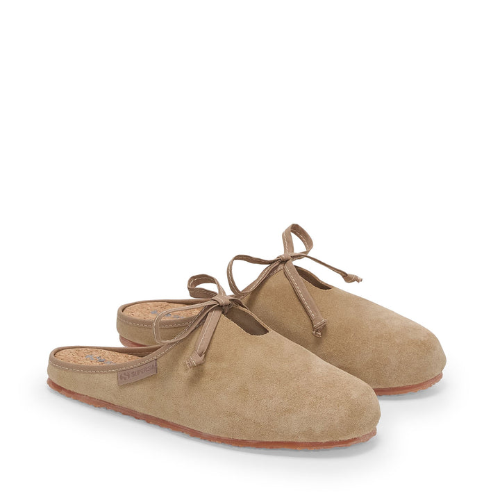 Beigefarbene Ballerina-Slipper für Damen mit Obermaterial aus Wildleder 2