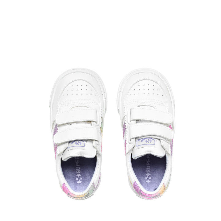 Sneakers Girl 2846 KIDS SEATTLE STRAPS IRIDESCENT Low Cut WHITE-PINK PASTEL MULTICOLOR Dressed Back (jpg Rgb)		