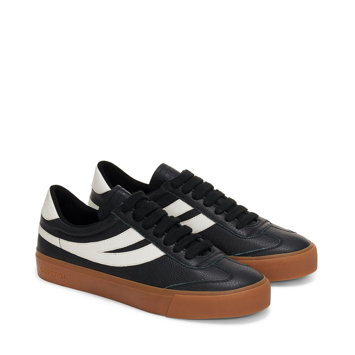Sneakers basse unisex nere con tomaia in pelle 2