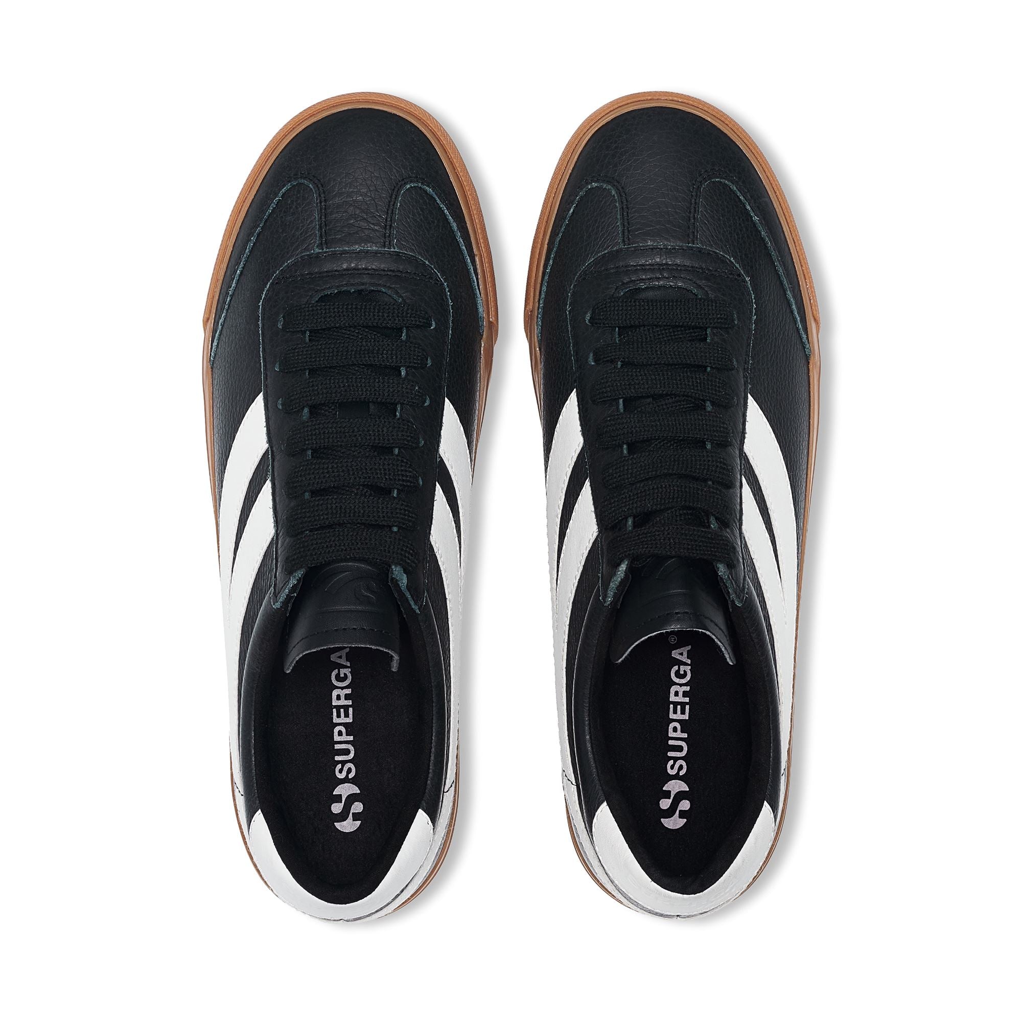 Unisex Black Low Cut Sneakers with Leather Upper | Superga