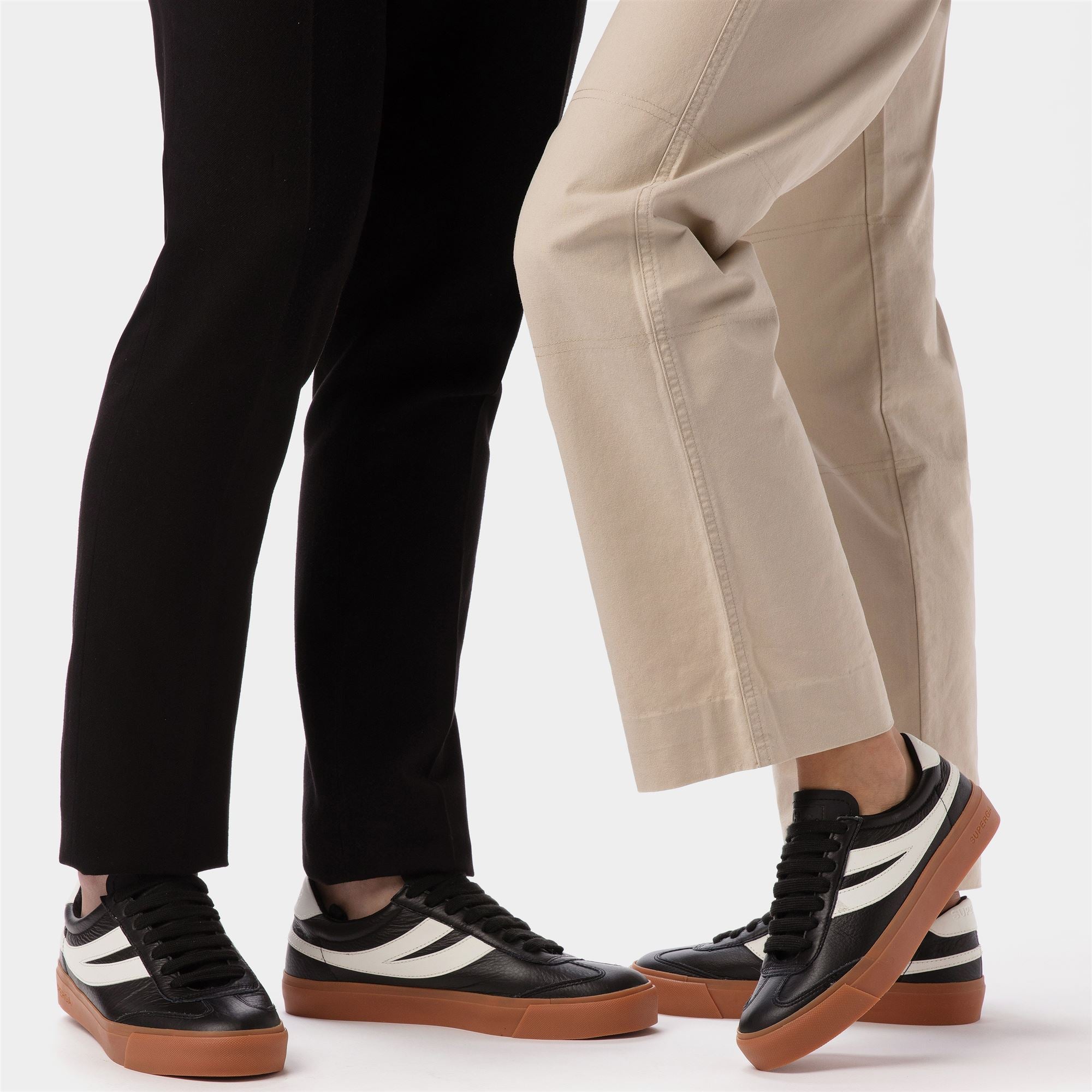 Unisex Black Low Cut Sneakers with Leather Upper | Superga