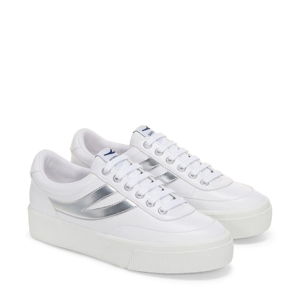 Sneakers bianche con plateau da donna e tomaia sintetica 02