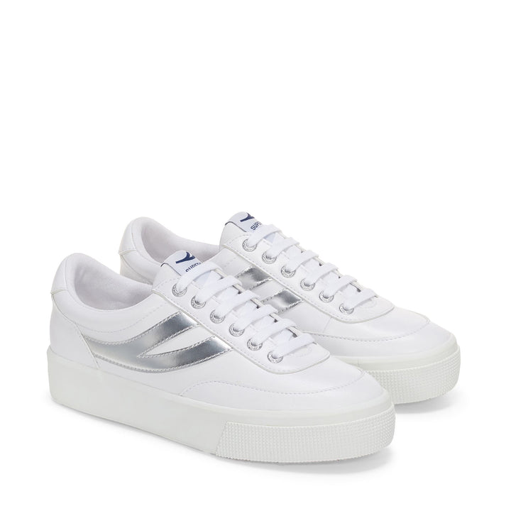 Woman's Platform White Sneakers with Synthetic Upper 2