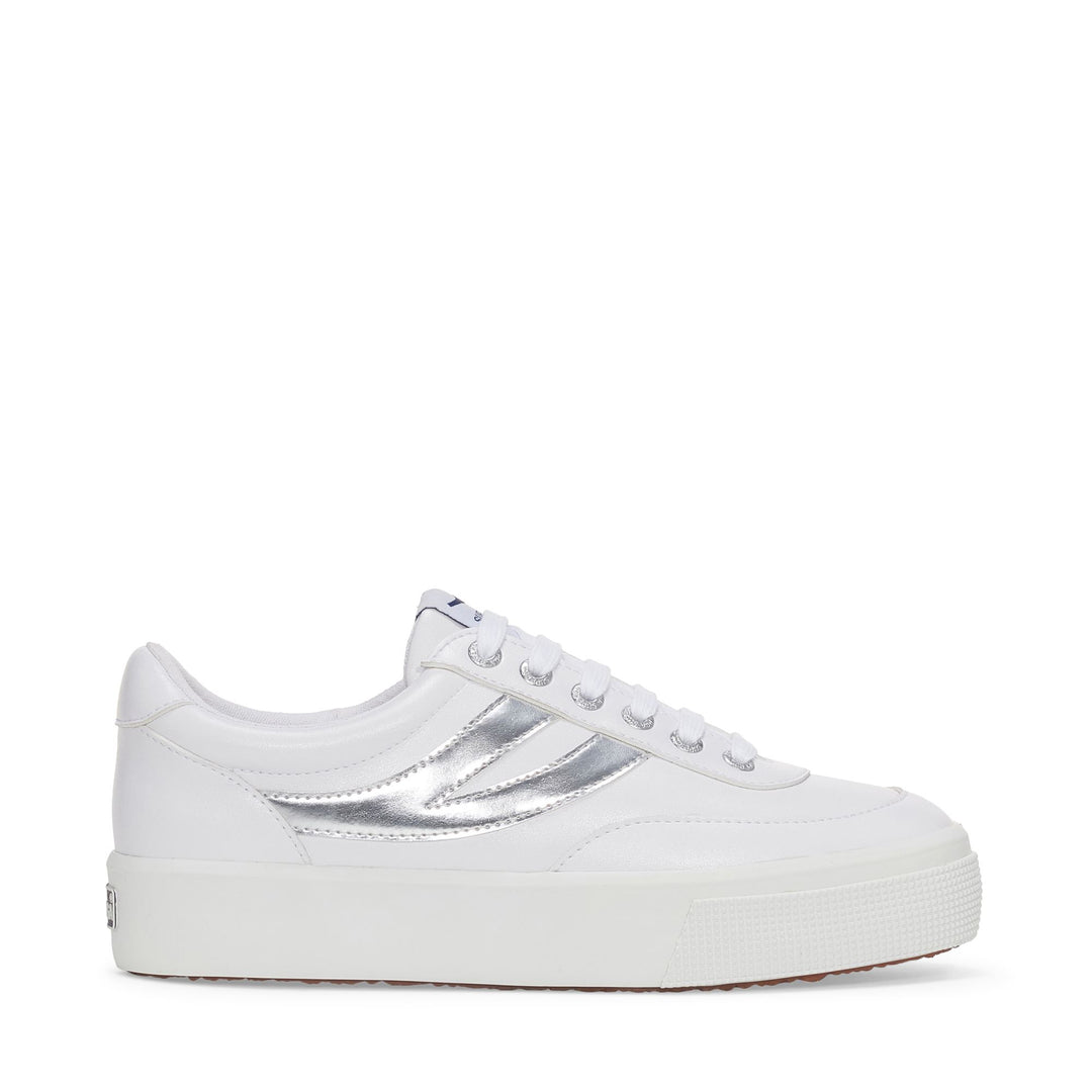Sneakers bianche con plateau da donna e tomaia sintetica 01