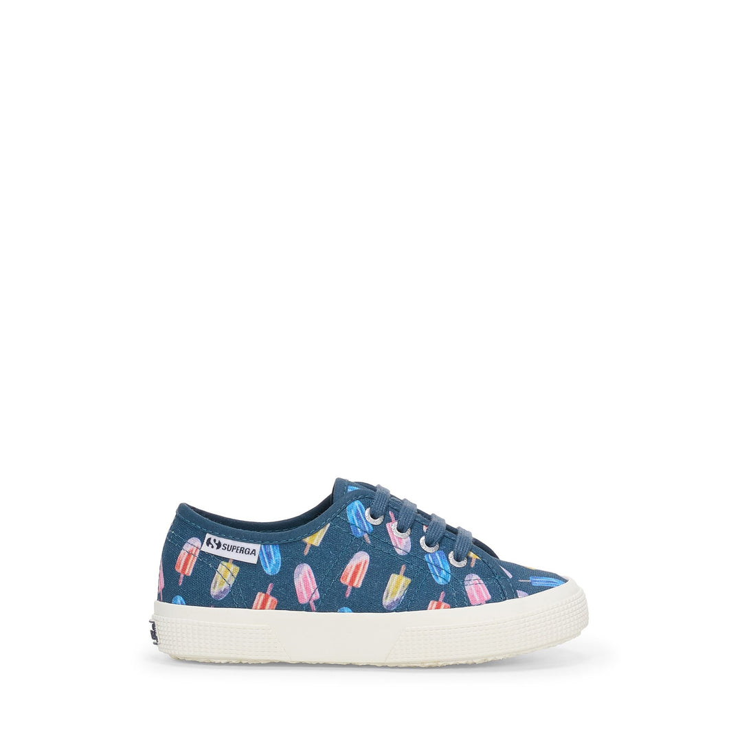 Sneakers basse per bambini in blu con tomaia in cotone 01
