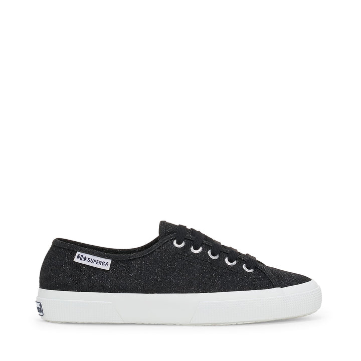 Niedrig geschnittene schwarze Damen-Sneaker mit Obermaterial aus Jersey-Lamé 1
