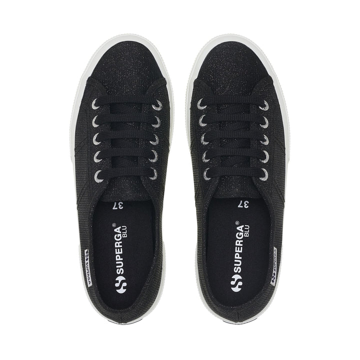 Niedrig geschnittene schwarze Damen-Sneaker mit Obermaterial aus Jersey-Lamé 4