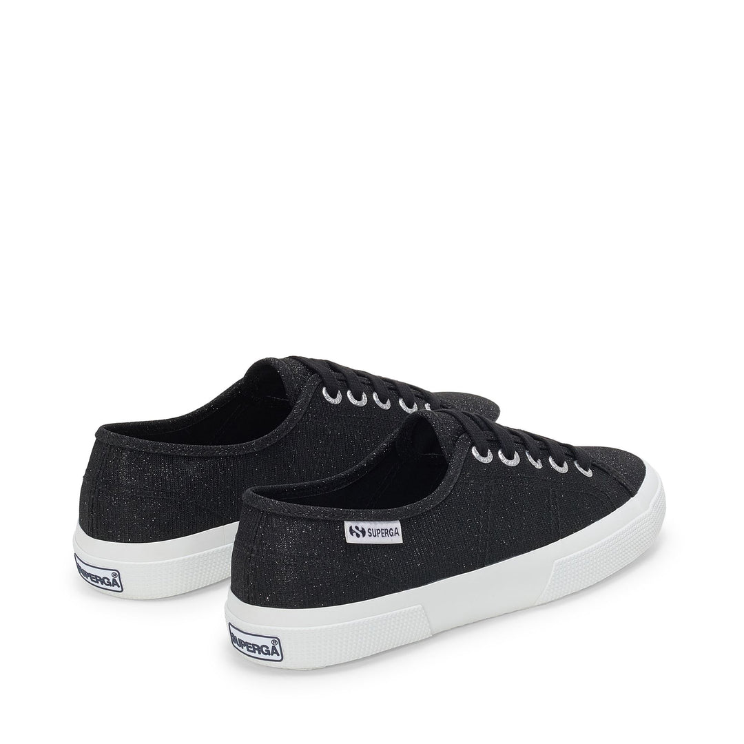 Niedrig geschnittene schwarze Damen-Sneaker mit Obermaterial aus Jersey-Lamé main