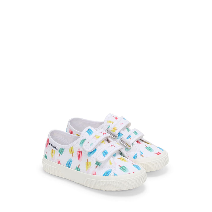 Sneakers basse per bambini bianche con tomaia in cotone 2