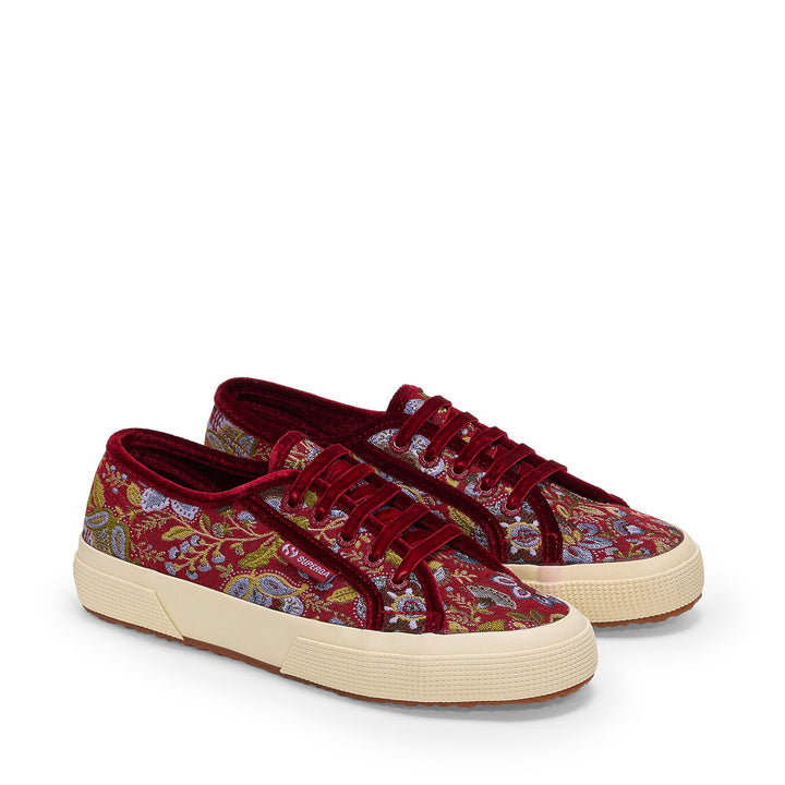 Woman's Red Low Cut Sneakers with Jacquard Fabric Upper 2