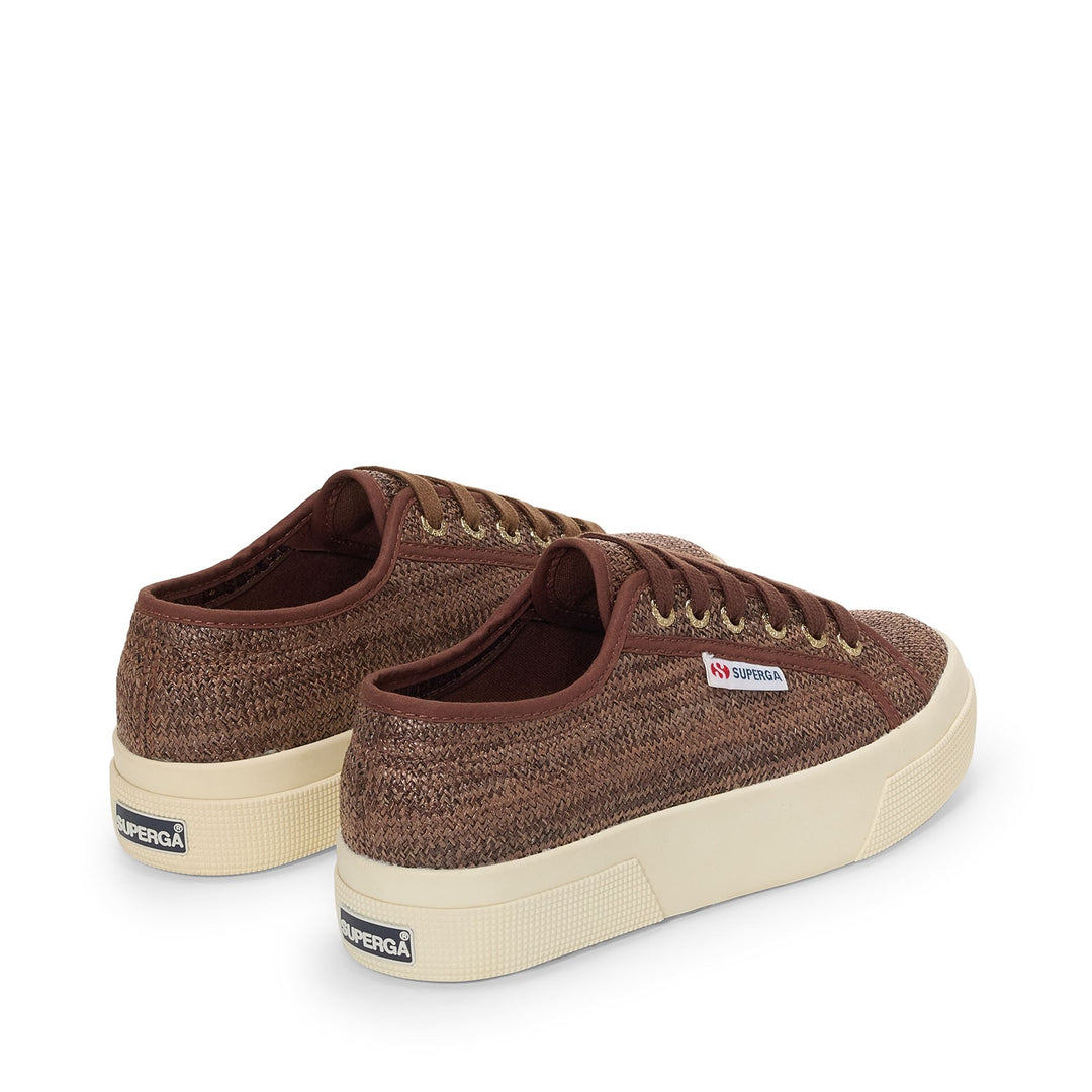 Woman's Platform Brown Sneakers with Raffia Upper main