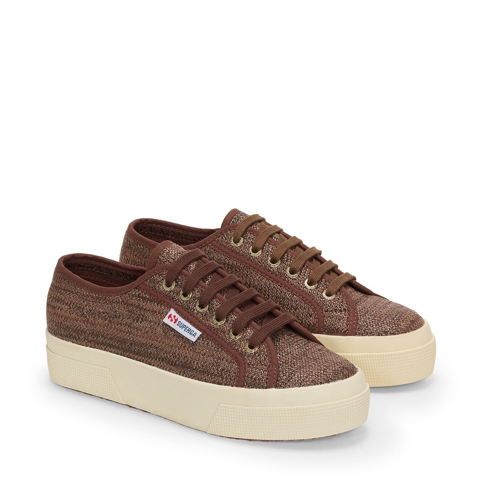 Woman's Platform Brown Sneakers with Raffia Upper 02