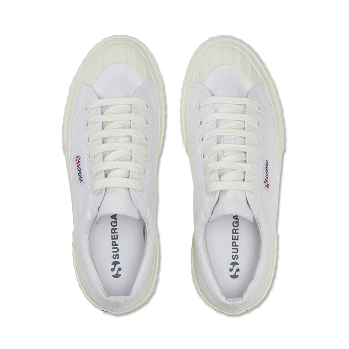 Weiße Plateau-Sneakers für Damen mit Obermaterial aus Baumwolle 4