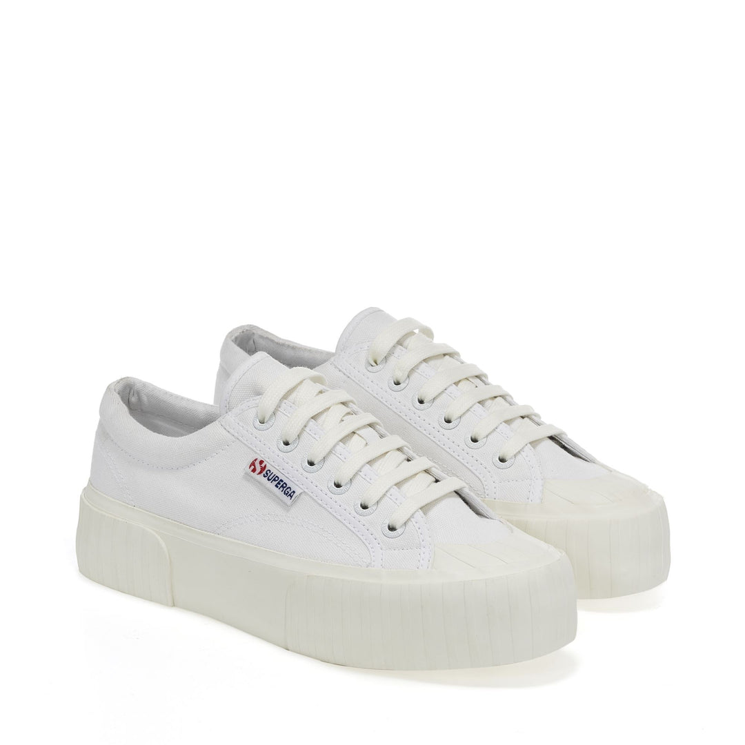 Woman's Platform White Sneakers with Cotton Upper main