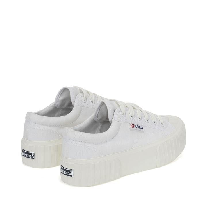 Weiße Plateau-Sneakers für Damen mit Obermaterial aus Baumwolle 3