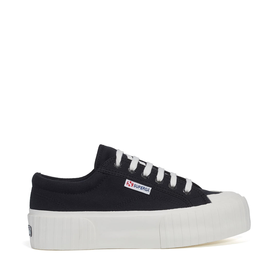 Schwarze Plateau-Sneakers für Damen mit Obermaterial aus Baumwolle 01