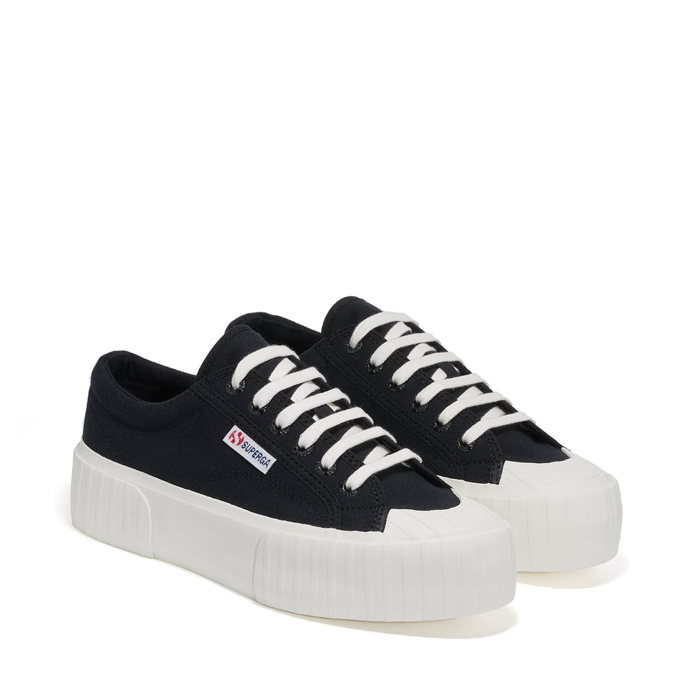 Schwarze Plateau-Sneakers für Damen mit Obermaterial aus Baumwolle 02