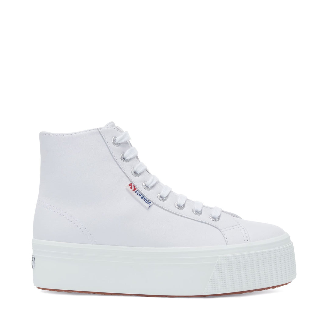 Zapatillas blancas ópticas con plataforma para mujer y parte superior de piel napa 01