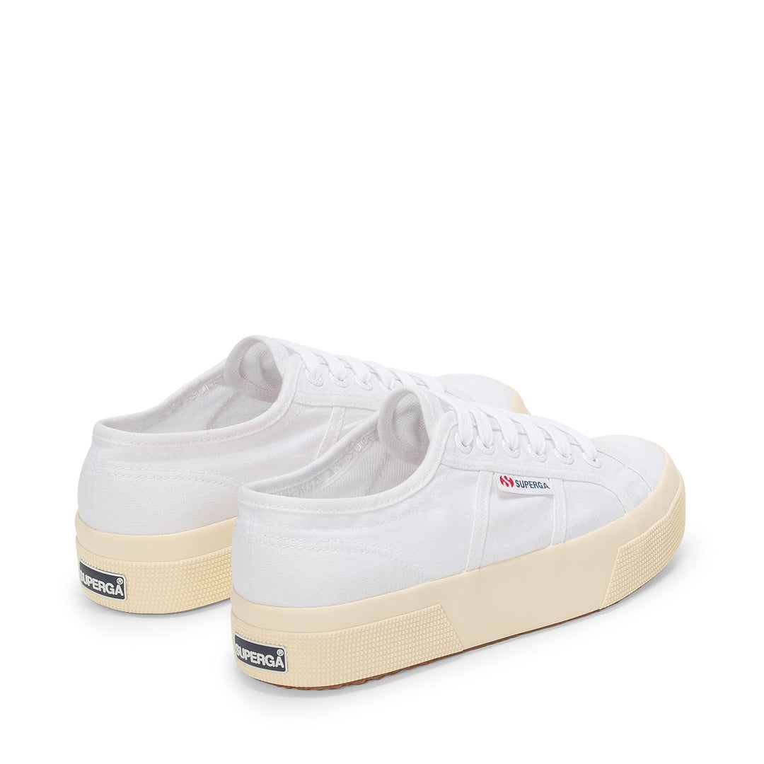 Sneakers bianche con plateau da donna e tomaia in lino main