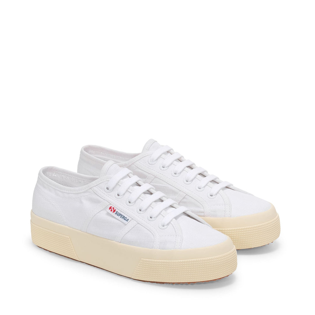 Sneakers bianche con plateau da donna e tomaia in lino main