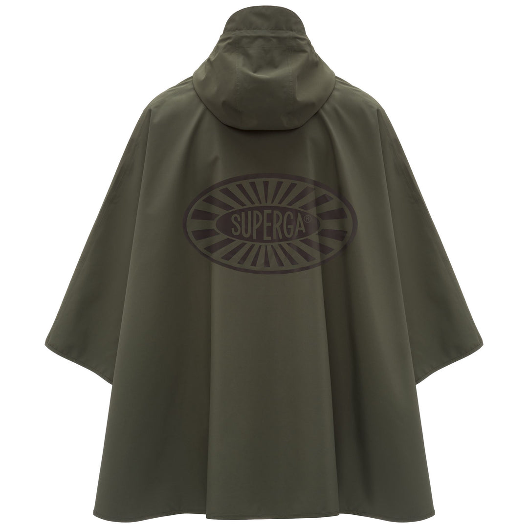 Poncho unisexe vert en tissu technique résistant à l'eau main