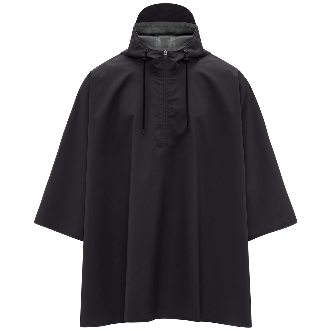 Giacca poncho nera unisex in tessuto tecnico resistente all'acqua 01