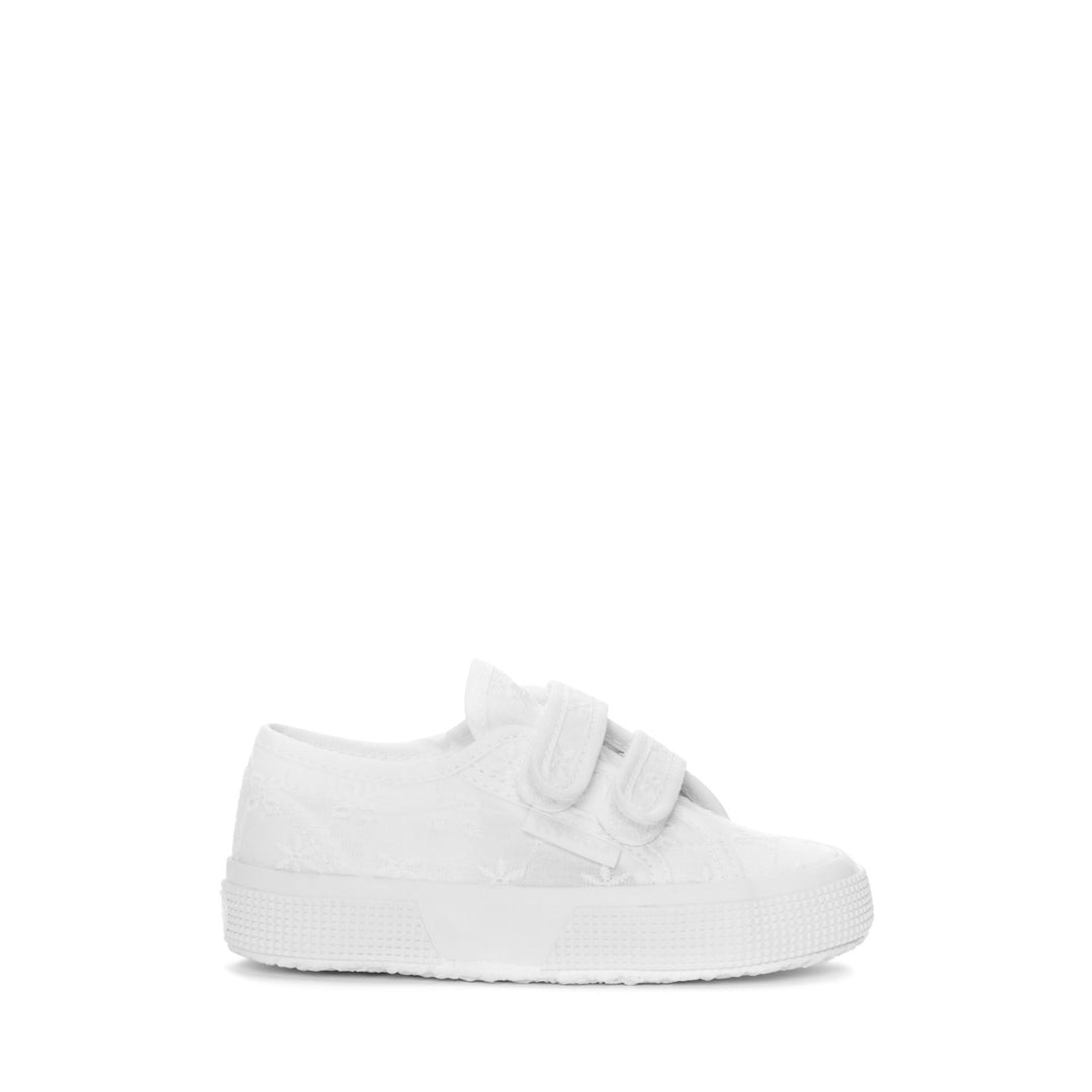 Sneakers basse bianche da bambina con tomaia in cotone 01