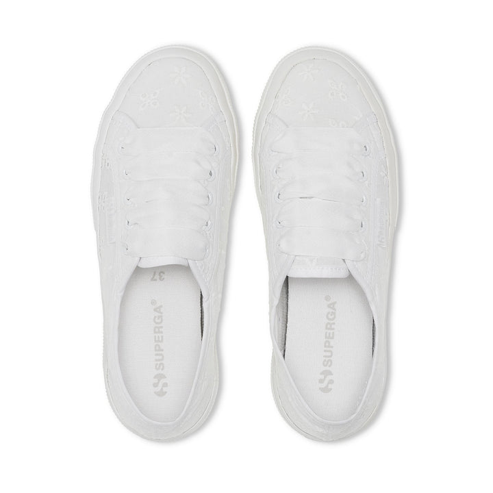 Sneakers basse da donna completamente bianche con tomaia in cotone 4