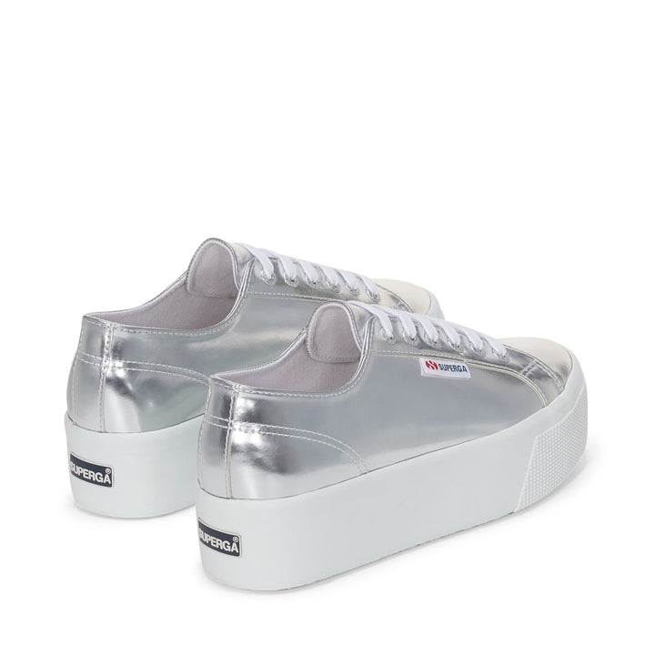 Woman's Platform Silver Sneakers with Synthetic Upper 3