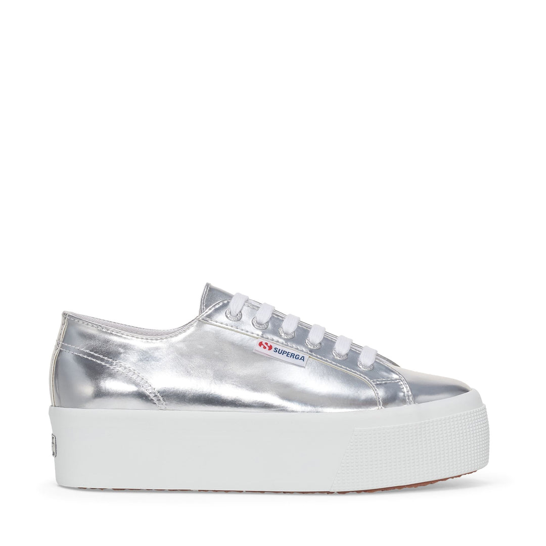 Woman's Platform Silver Sneakers with Synthetic Upper 01