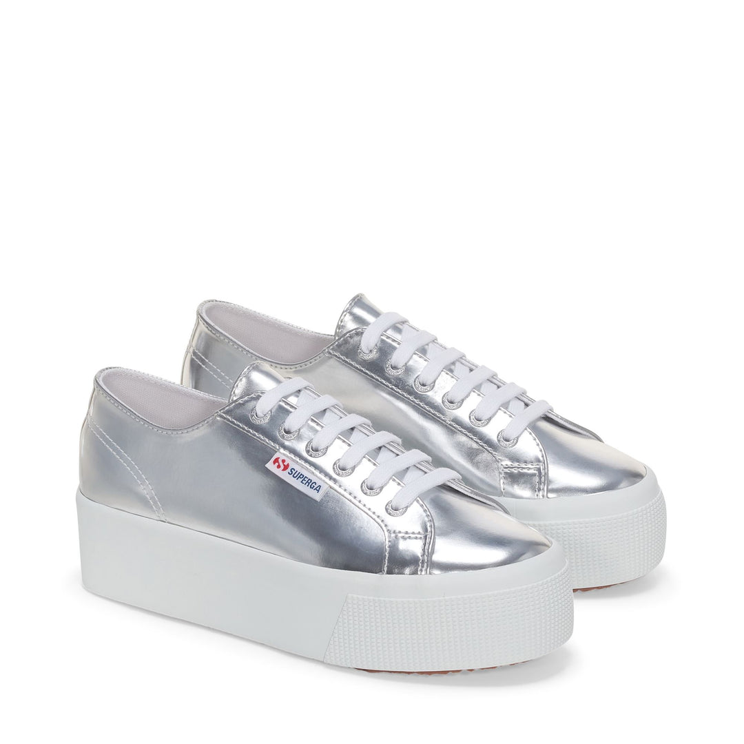 Woman's Platform Silver Sneakers with Synthetic Upper main