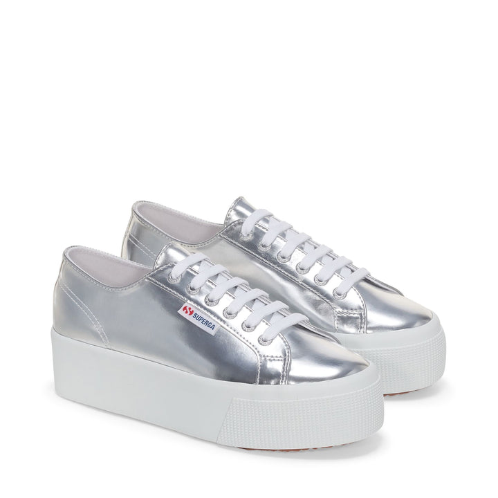 Woman's Platform Silver Sneakers with Synthetic Upper 2