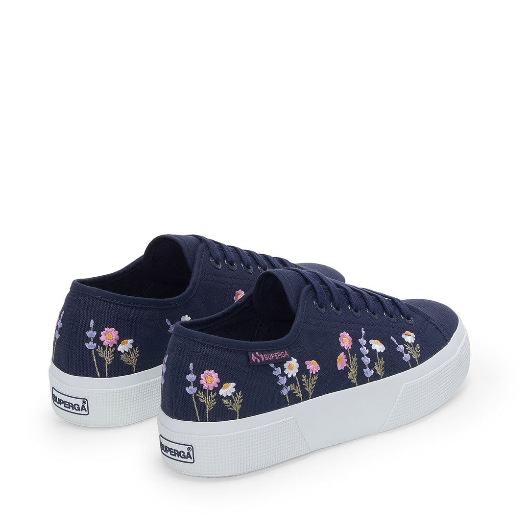 3740 PLATFORM FLOWER EMBROIDERY LEGGERA - Lady Shoes - Wedge - Woman - BLUE NAVY-WHITE-VIOLET LILLA main