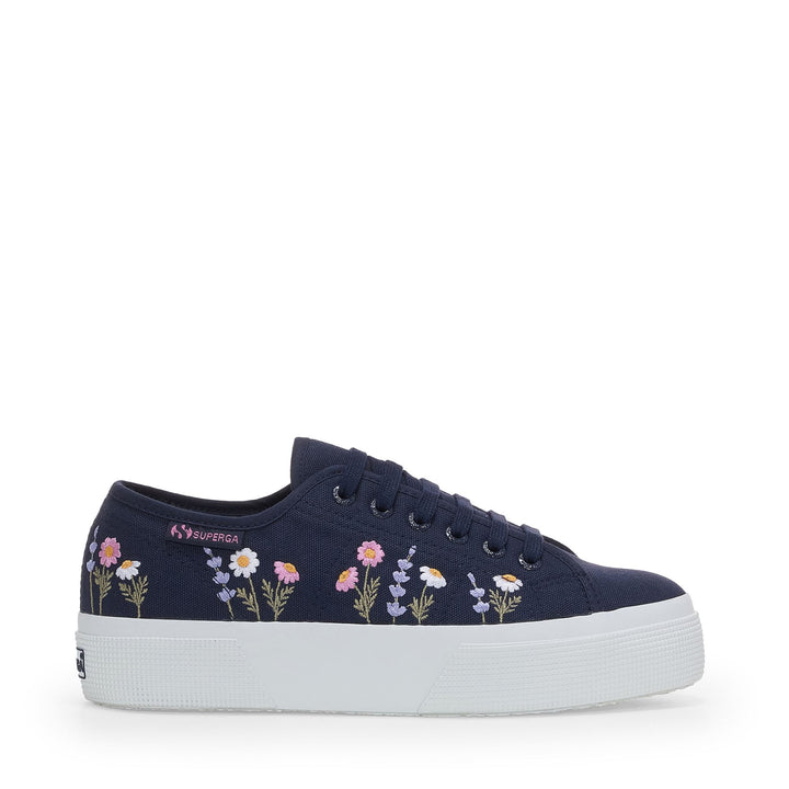 3740 PLATFORM FLOWER EMBROIDERY LEGGERA - Lady Shoes - Wedge - Woman - BLUE NAVY-WHITE-VIOLET LILLA 1