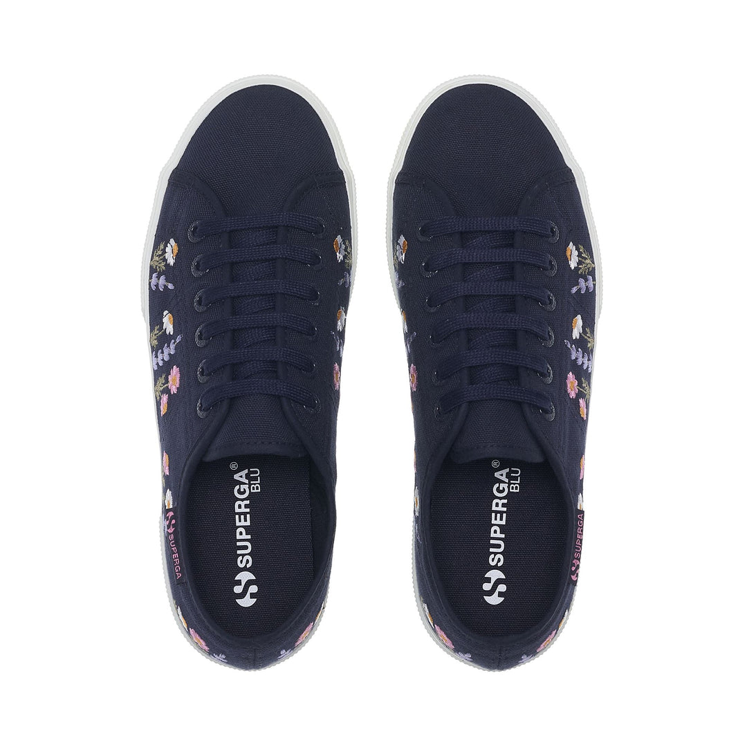 3740 PLATFORM FLOWER EMBROIDERY LEGGERA - Lady Shoes - Wedge - Woman - BLUE NAVY-WHITE-VIOLET LILLA main