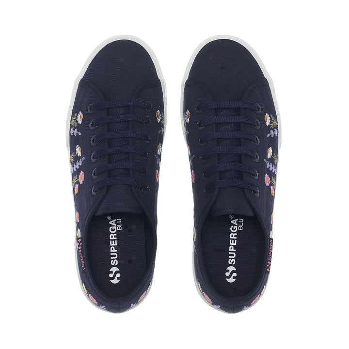 3740 PLATFORM FLOWER EMBROIDERY LEGGERA - Lady Shoes - Wedge - Woman - BLUE NAVY-WHITE-VIOLET LILLA 4