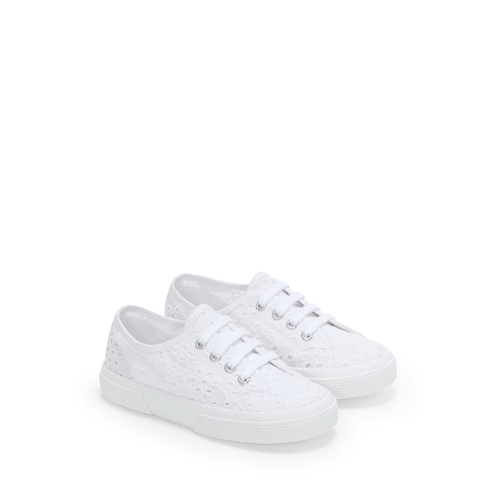 Sneakers basse bianche da ragazza con tomaia in cotone 02