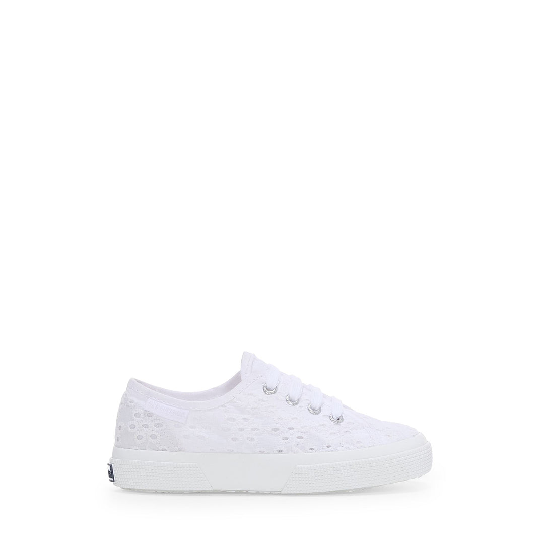 Sneakers basse bianche da ragazza con tomaia in cotone 01