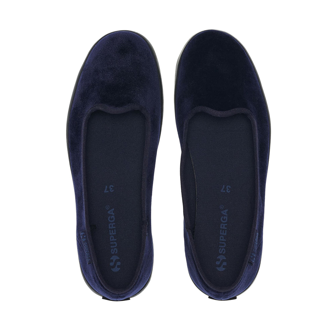 Damenballerina in Marineblau mit Obermaterial aus Samt main