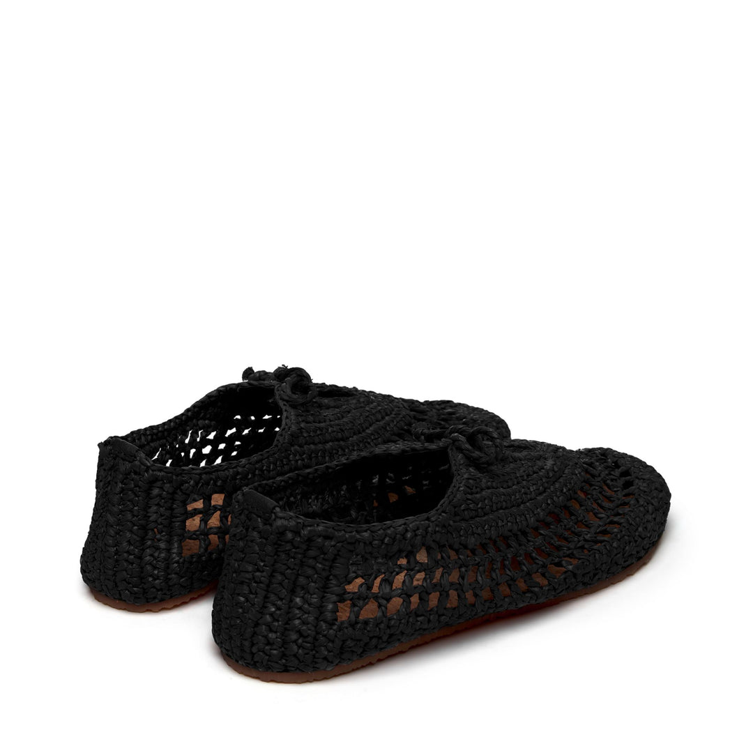Ballerines noires pour femme avec empeigne en raphia crocheté main