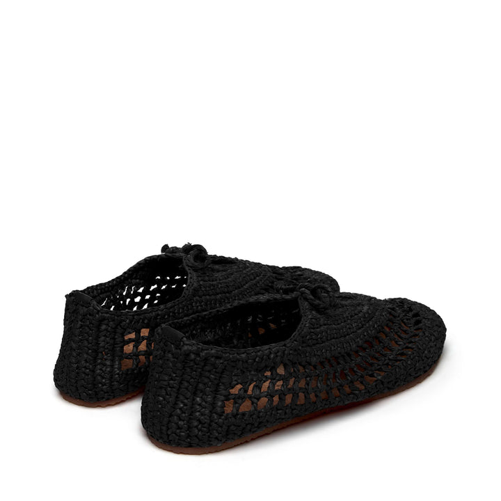 Ballerines noires pour femme avec empeigne en raphia crocheté 3