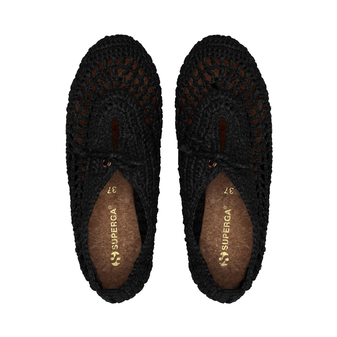 Ballerines noires pour femme avec empeigne en raphia crocheté main