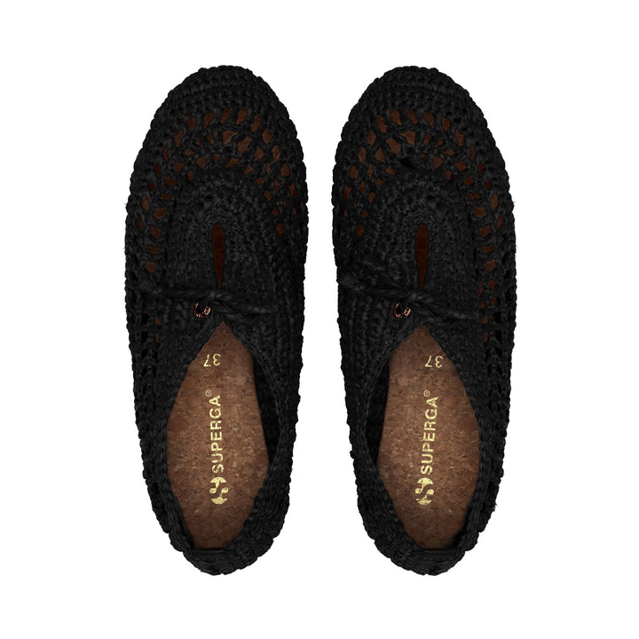 Ballerines noires pour femme avec empeigne en raphia crocheté 4