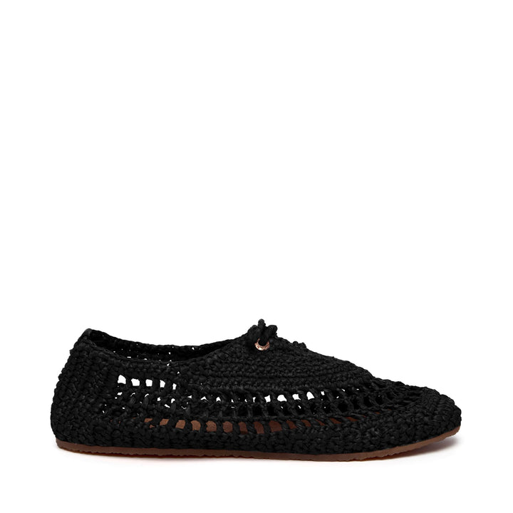 Ballerines noires pour femme avec empeigne en raphia crocheté 1
