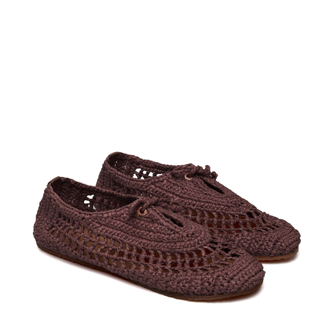 Woman's Brown Ballerina with Handwoven Raffia Crochet Upper main