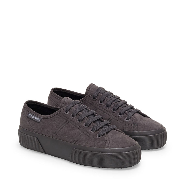 Graue Plateau-Sneakers für Damen mit Obermaterial aus Mikrofaser 2